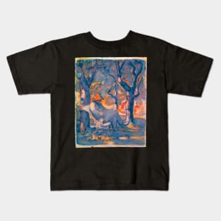 A Man Reading in a Garden Bright Colors  Honore Daumier  an old man under the chestnut trees in the Champs Elysées in Paris France Kids T-Shirt